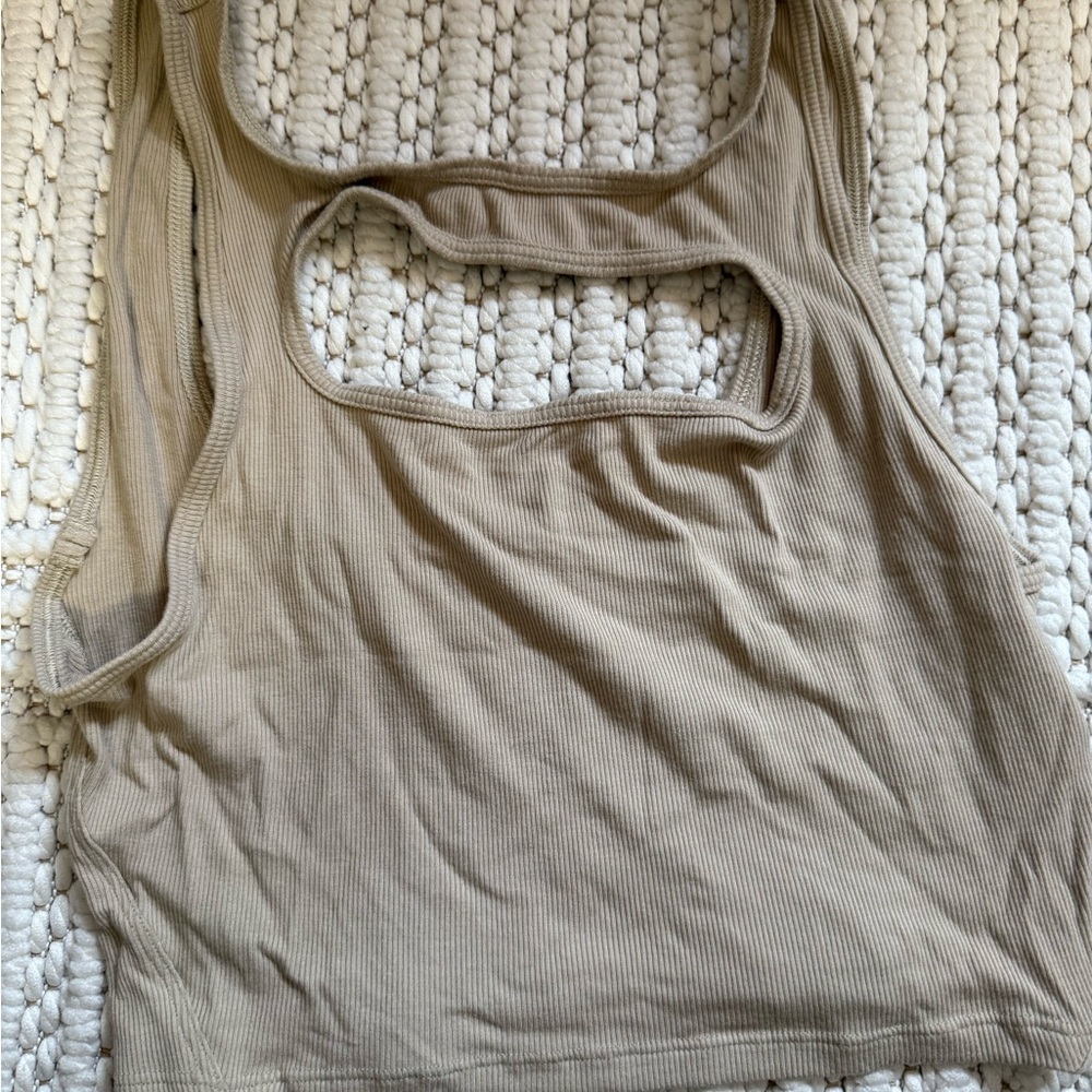 Lululemon Athletica Beige Ribbed Cutout Tank